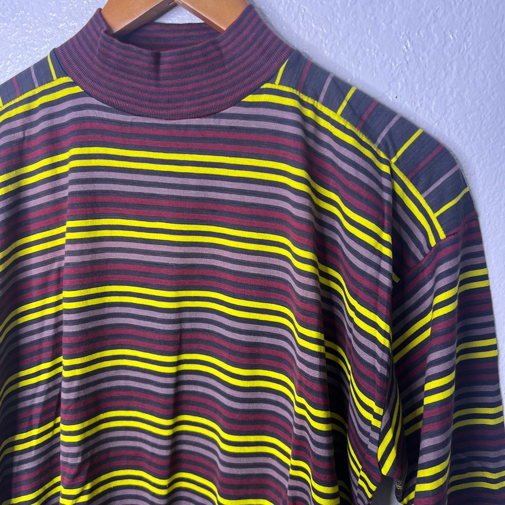 Gudrun Sjoden Striped Mock Neck Long Sleeve Cotton Top Yellow Burgundy Small - Picture 3 of 7